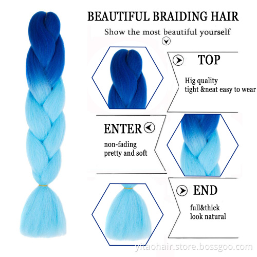 Ombre blue Jumbo Braiding Hair Crochet Twist Hair Extensions 24 inch Box Braid Heat Resistance Synthetic Braids Hair for Women